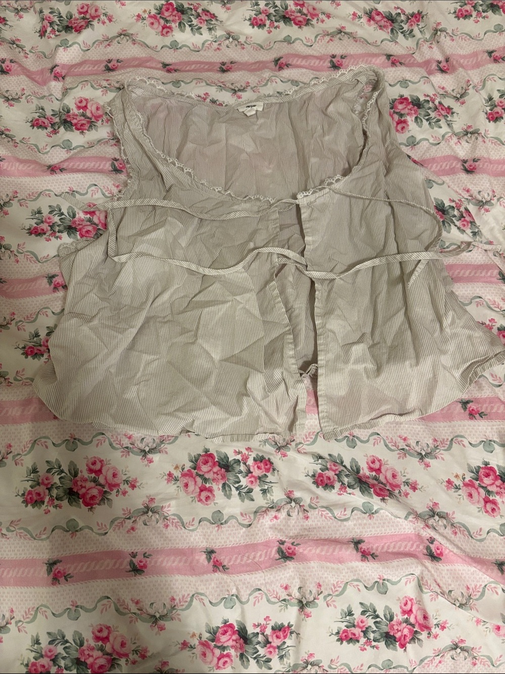 Aerie Cream and Black Pinstripe Lace-Trim Cami